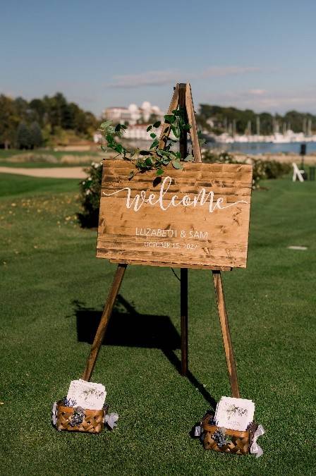 Welcome sign at wedding ceremony